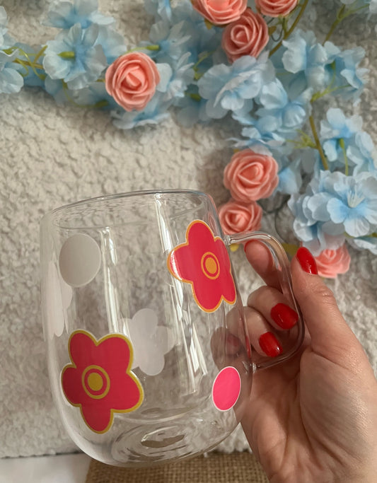 Tasse à double paroi 350 ml / Fleurs roses
