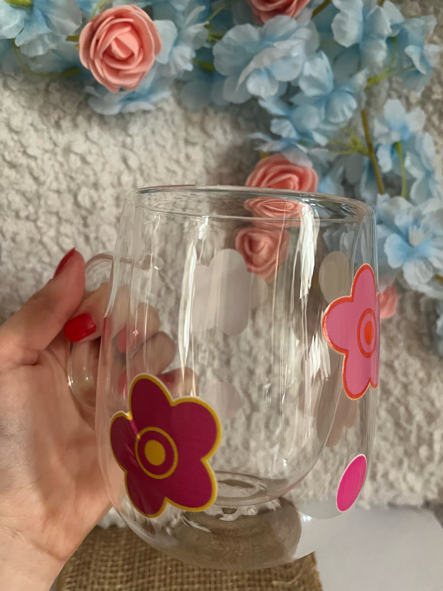 Tasse à double paroi 350 ml / Fleurs roses