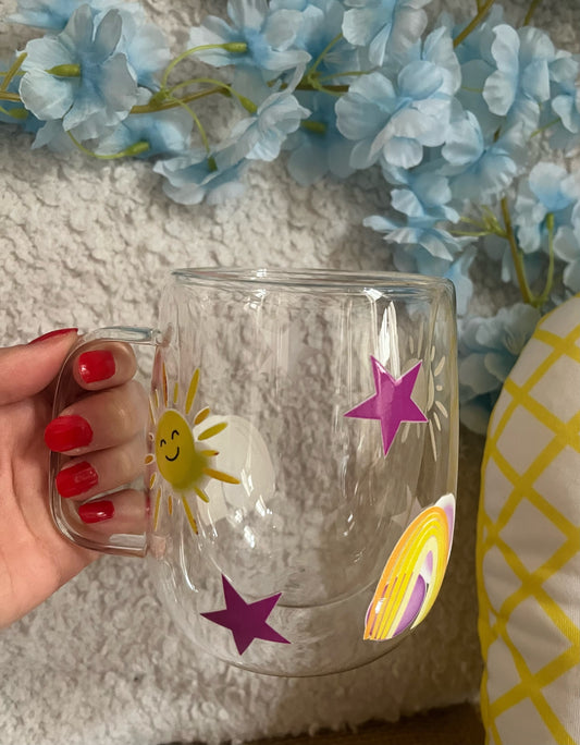 Tasse à double paroi 350ml / Soleil, arcs-en-ciel et étoiles