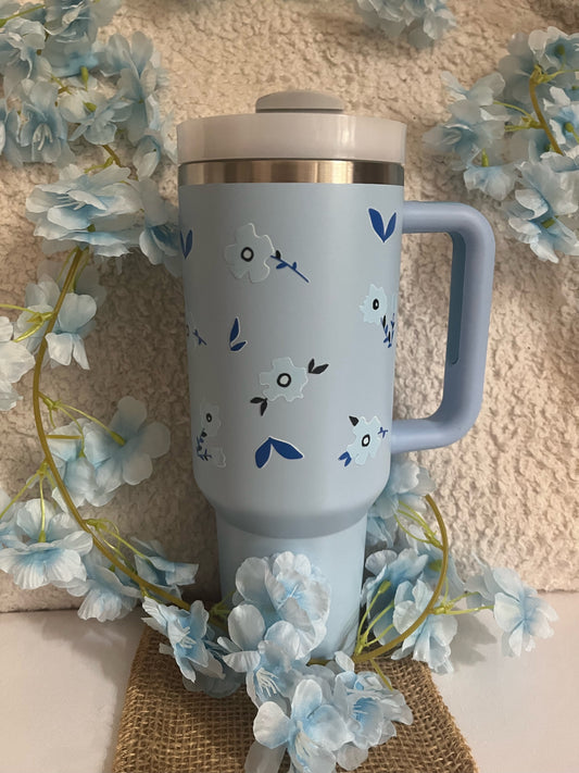 Tumbler 40oz / Bleu / Fleurs bleues